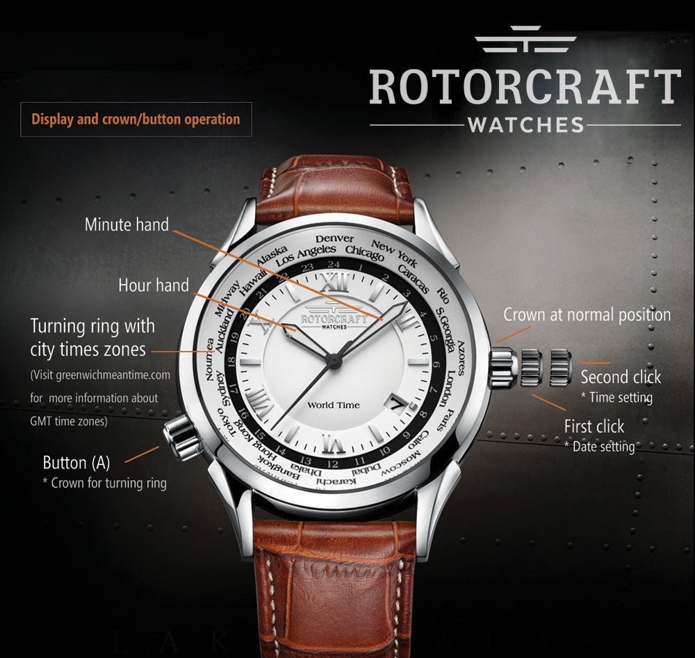 Rotorcraft RC1801 World Time watch manual